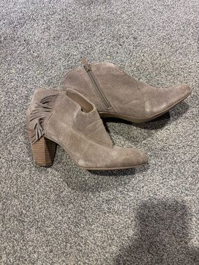 Tahari Taupe Suede Fringe Ankle Booties
